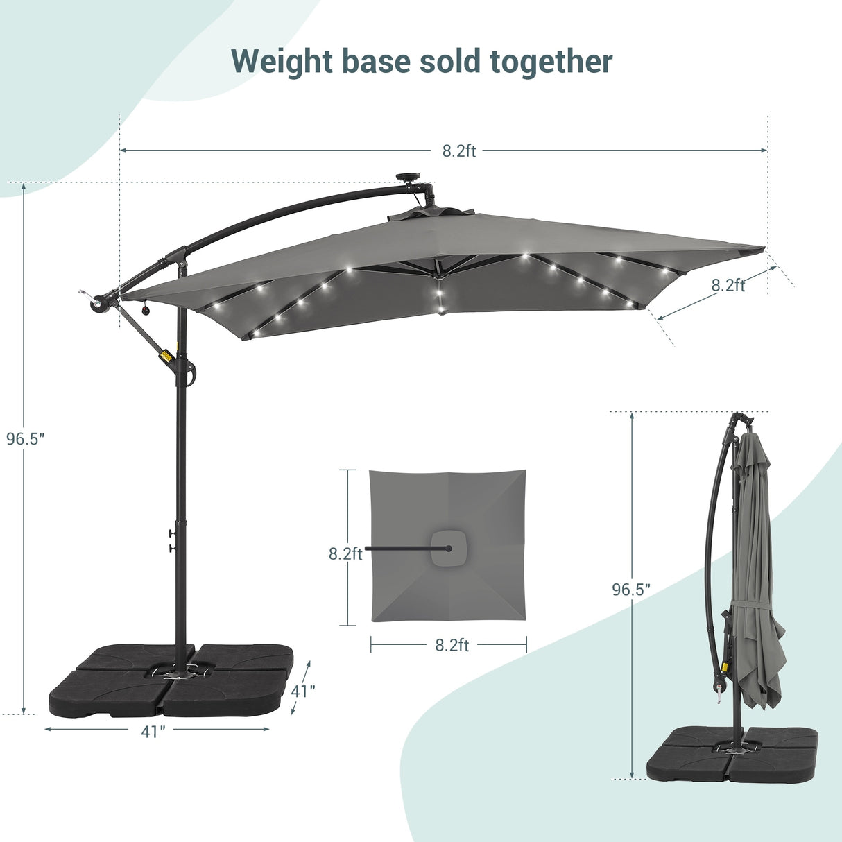 BONOSUKI 8.2Ft Solar Powered Cantilever Patio Umbrella With Base