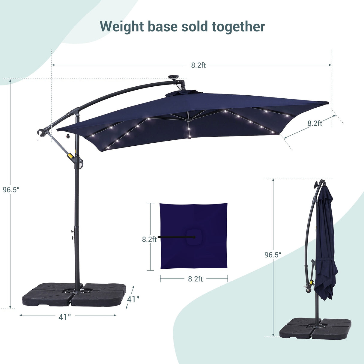 BONOSUKI 8.2Ft Solar Powered Cantilever Patio Umbrella With Base
