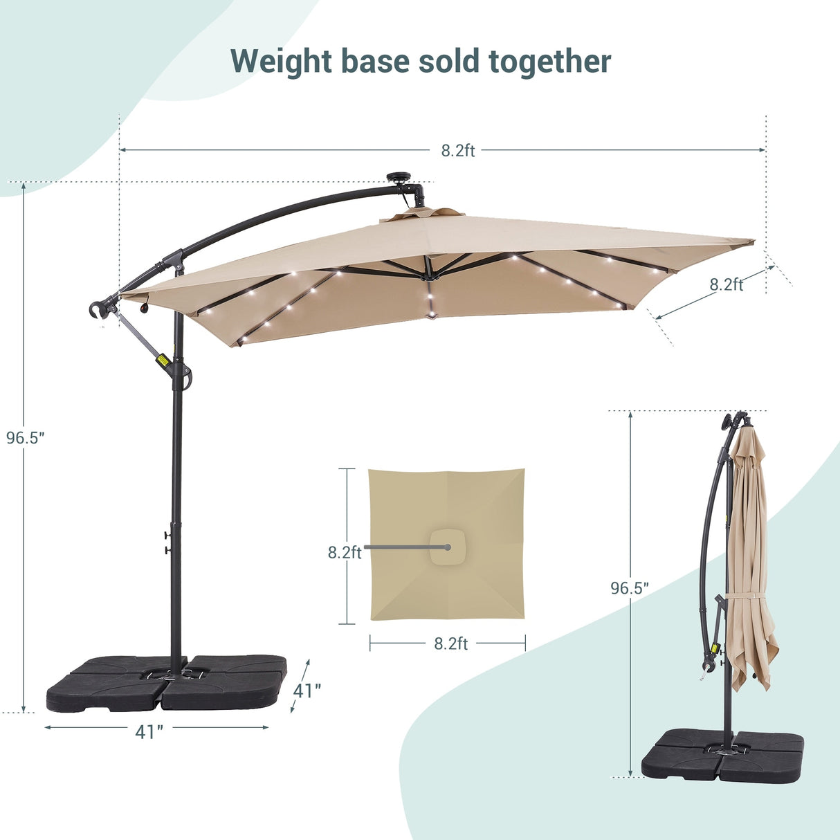 BONOSUKI 8.2Ft Solar Powered Cantilever Patio Umbrella With Base