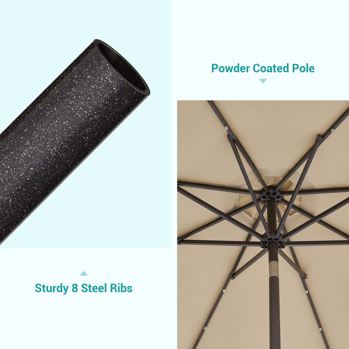 BONOSUKI 9ft Patio Solar Umbrella LED Patio Market Steel Tilt w/Crank
