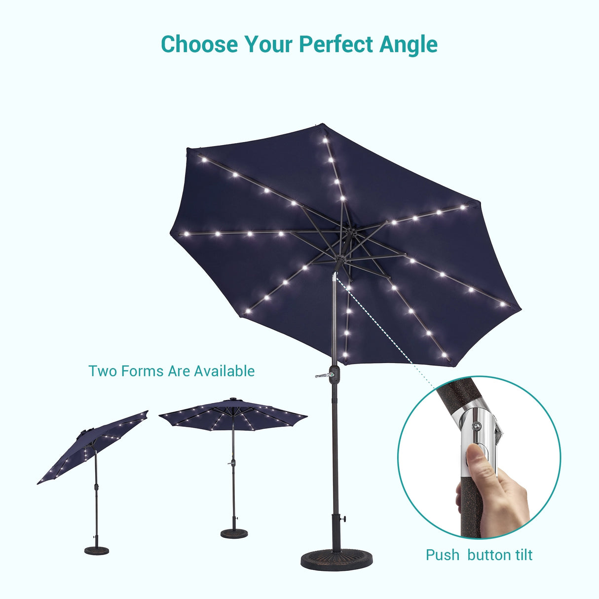 BONOSUKI 9ft Patio Solar Umbrella LED Patio Market Steel Tilt w/Crank