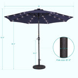 BONOSUKI 9ft Patio Solar Umbrella LED Patio Market Steel Tilt w/Crank