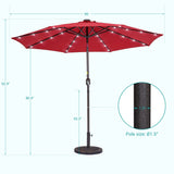 BONOSUKI 9ft Patio Solar Umbrella LED Patio Market Steel Tilt w/Crank