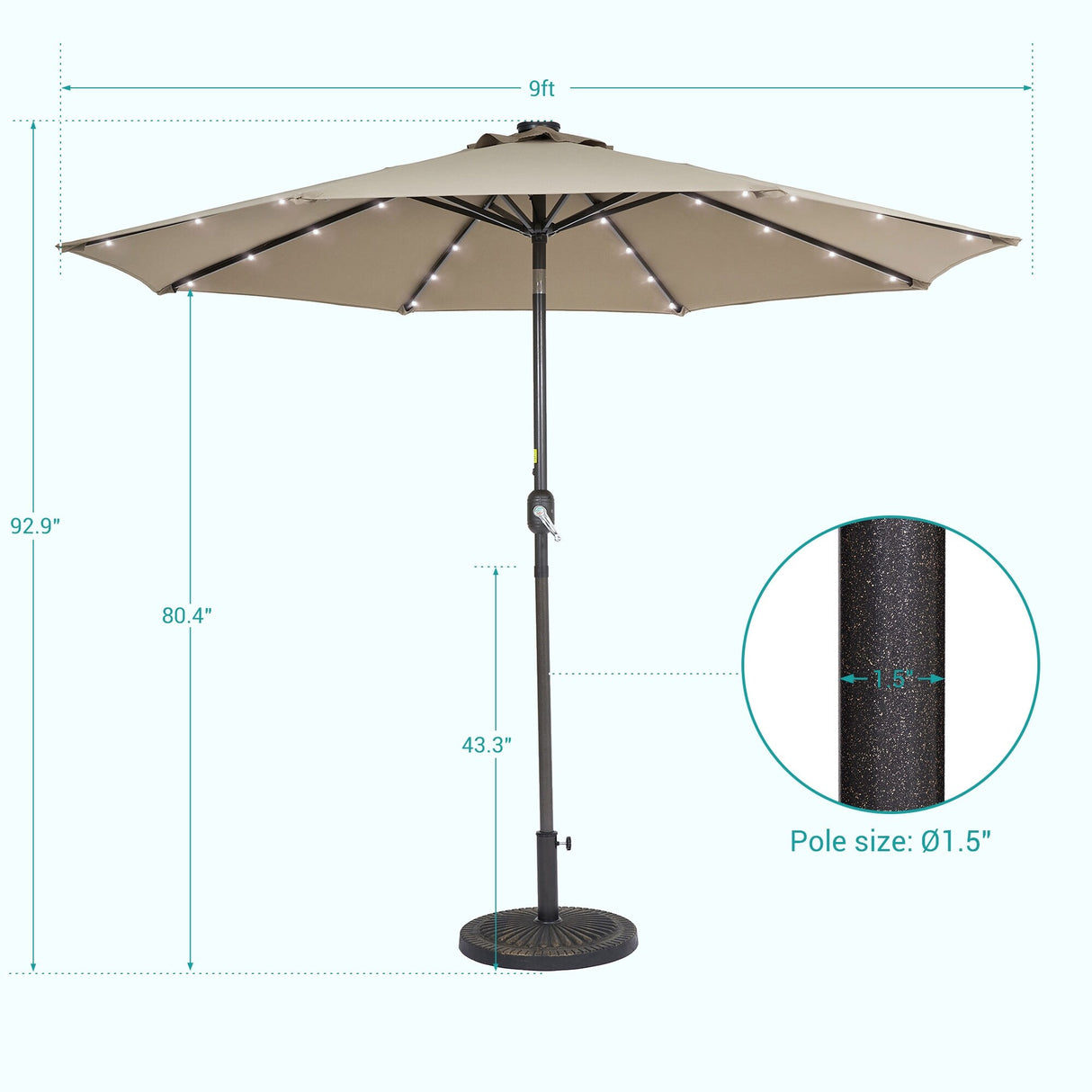 BONOSUKI 9ft Patio Solar Umbrella LED Patio Market Steel Tilt w/Crank