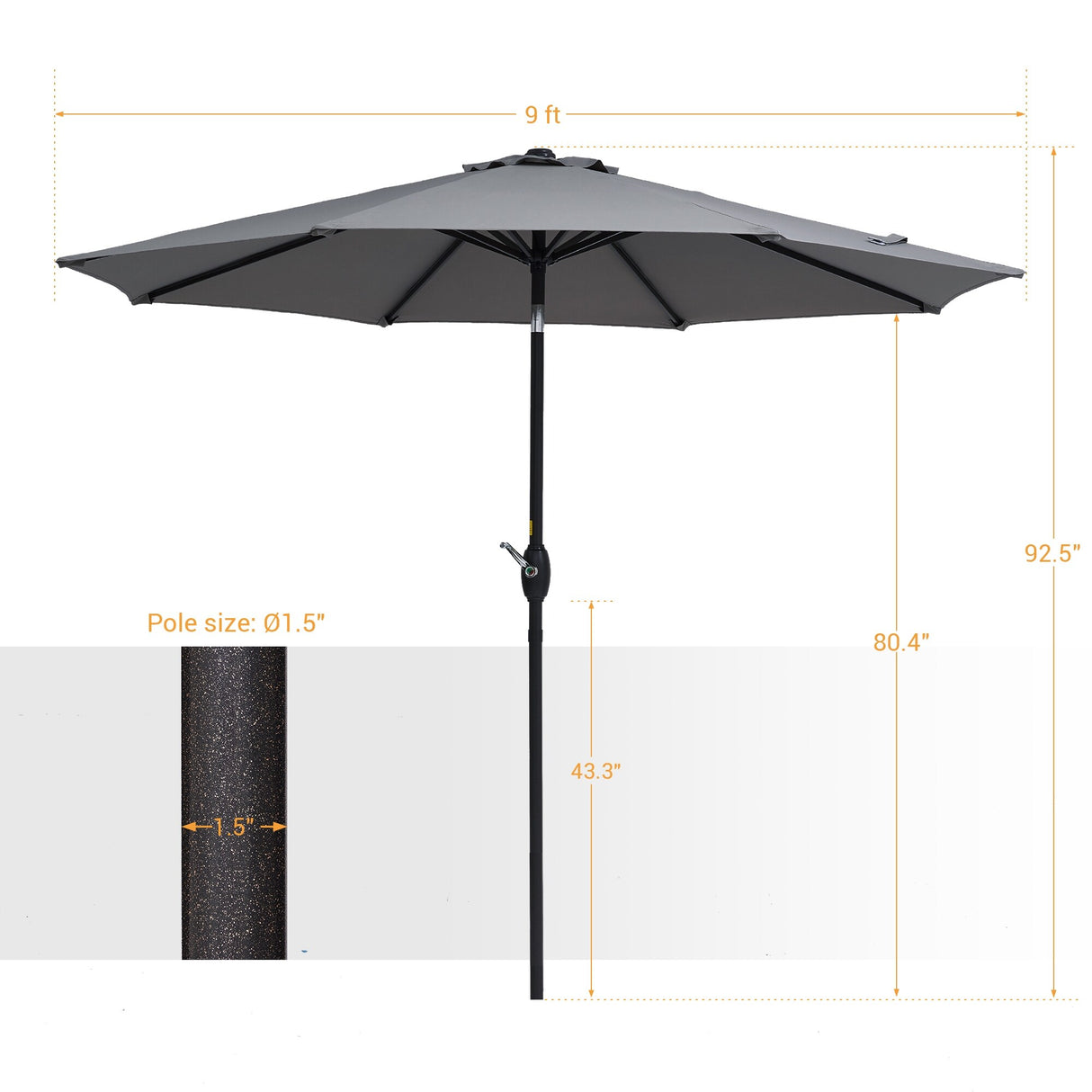 BONOSUKI 9ft Patio Umbrella,Outside Deck Table Umbrella,w/Tilt Crank