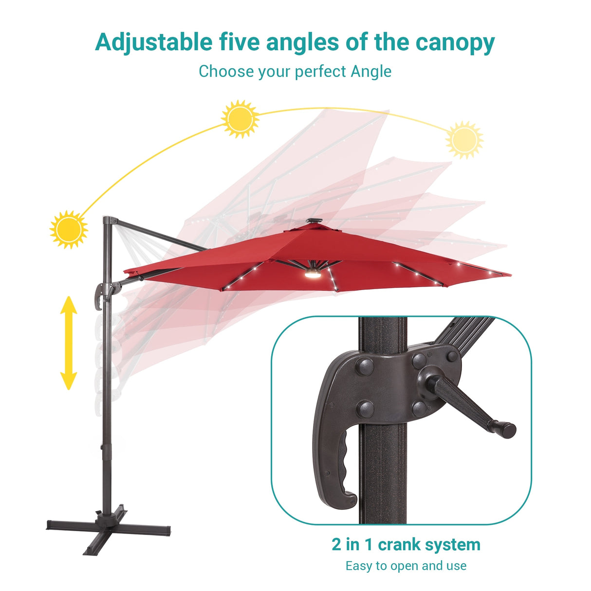 BONOSUKI LED 10FT Patio Cantilever 360 Roration Offset Umbrella