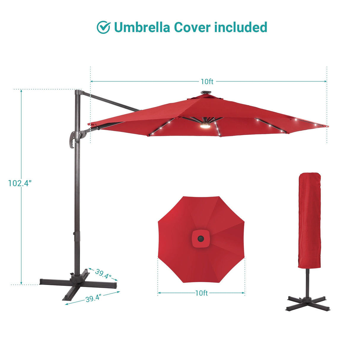 BONOSUKI LED 10FT Patio Cantilever 360 Roration Offset Umbrella