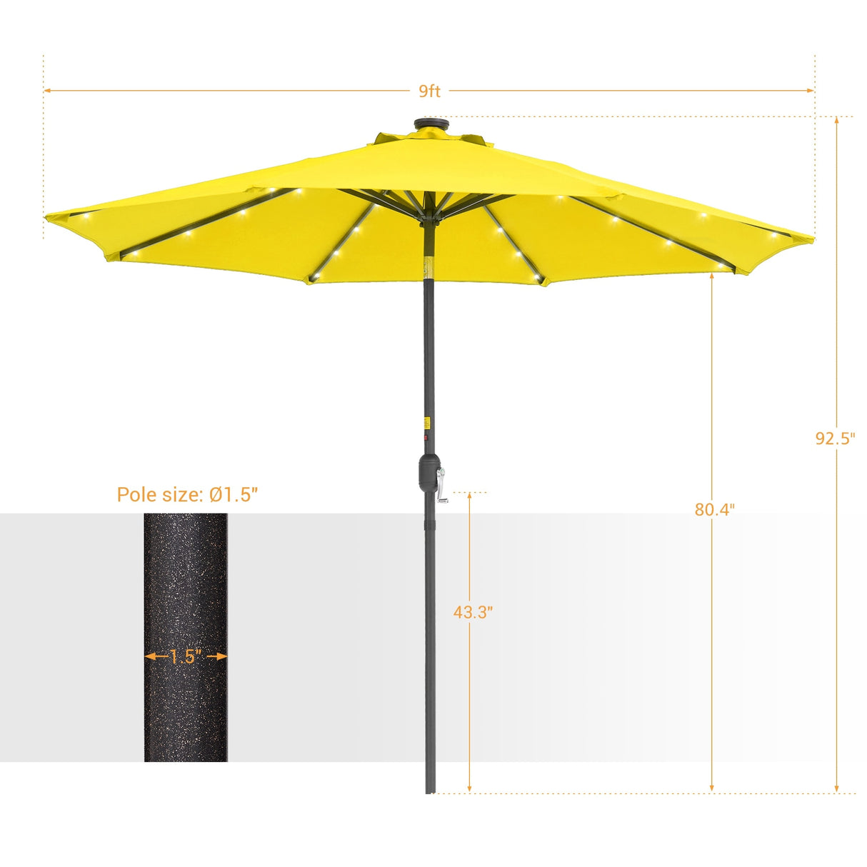 BONOSUKI LED Patio 9Ft Market Umbrella,Outside Deck Table Umbrella