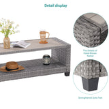 BONOSUKI Outdoor PE Rattan Side Table,Rectangular Coffee HIPS Tabletop