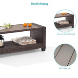 BONOSUKI Outdoor PE Rattan Side Table,Rectangular Coffee HIPS Tabletop