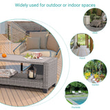 BONOSUKI Outdoor PE Rattan Side Table,Rectangular Coffee HIPS Tabletop