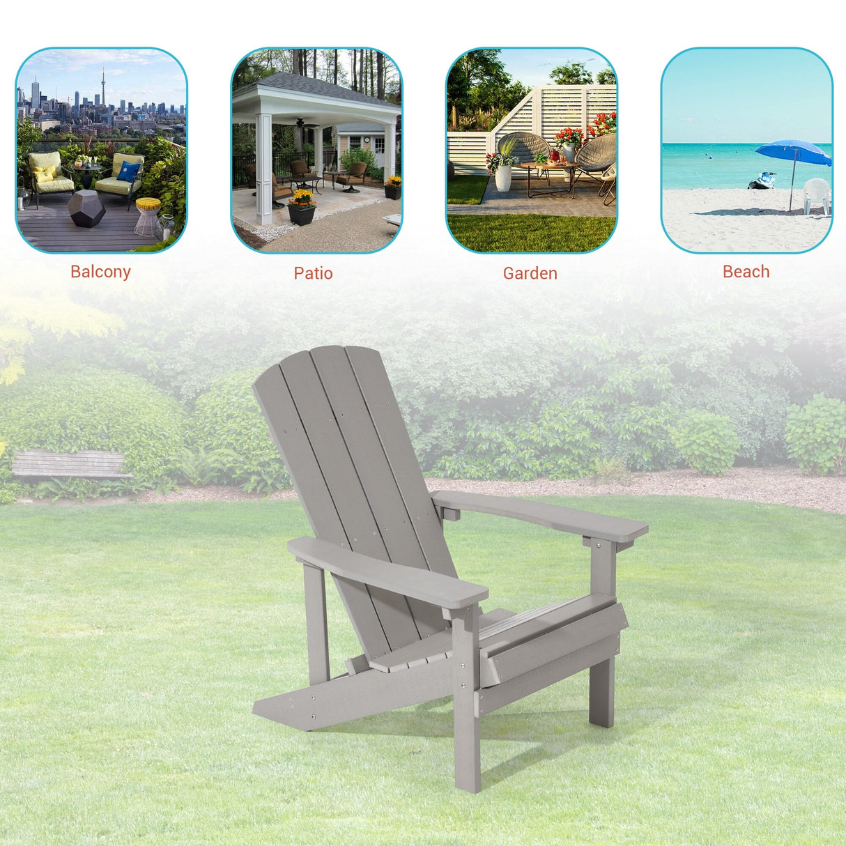 BONOSUKI Patio Adirondack Chair with Cupholder,Weather Resin-Set of 2