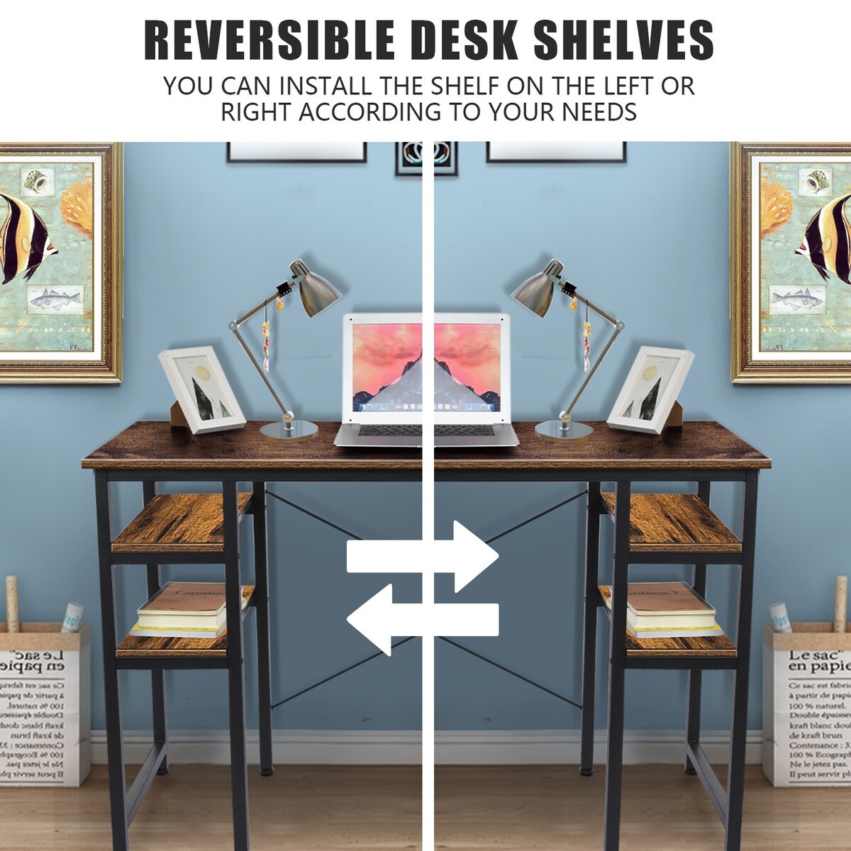 BOSCARE Home Office Desk Workstation Table w/Shelves & Hooks