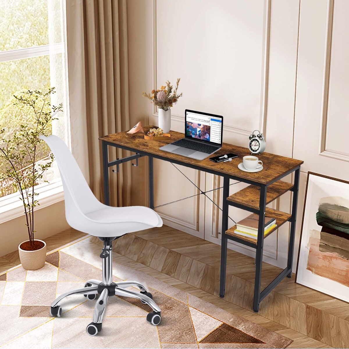 BOSCARE Home Office Desk Workstation Table w/Shelves & Hooks