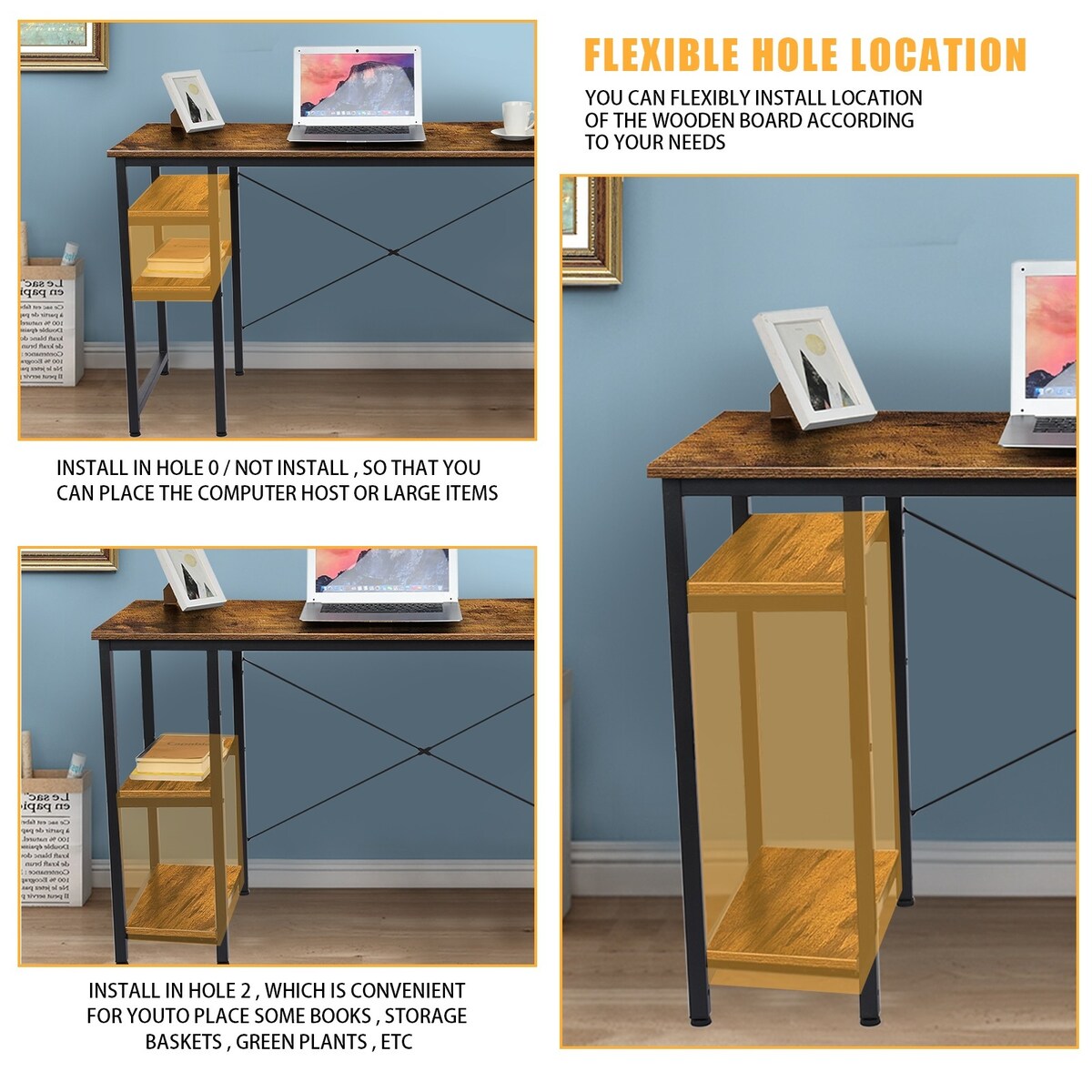 BOSCARE Home Office Desk Workstation Table w/Shelves & Hooks