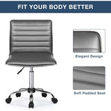 BOSSIN Adjustable Home Office Chair, Mid-Back Armless Ribbed Swivel Task Chair,Vanity Chair for Small Space, Livingroom Make-up