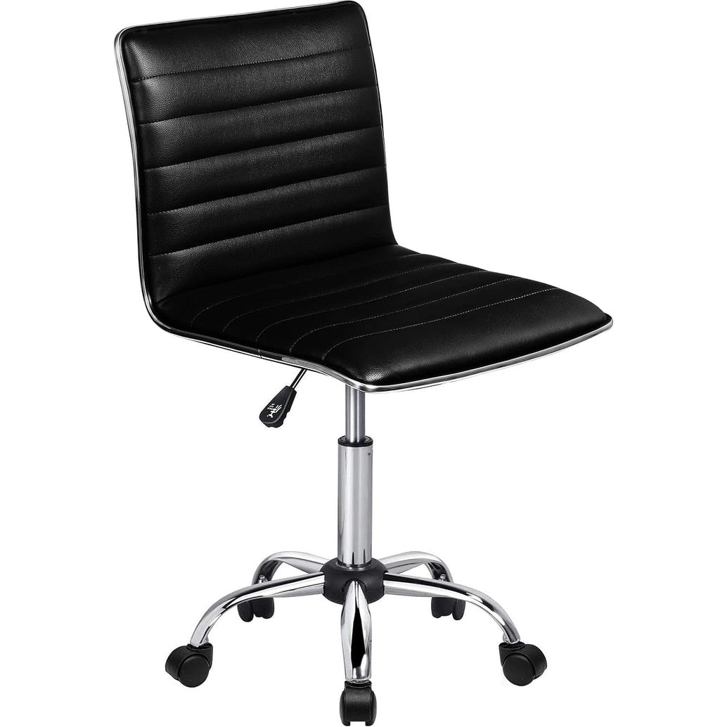BOSSIN Adjustable Home Office Chair, Mid-Back Armless Ribbed Swivel Task Chair,Vanity Chair for Small Space, Livingroom Make-up