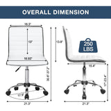 BOSSIN Adjustable Home Office Chair, Mid-Back Armless Ribbed Swivel Task Chair,Vanity Chair for Small Space, Livingroom Make-up