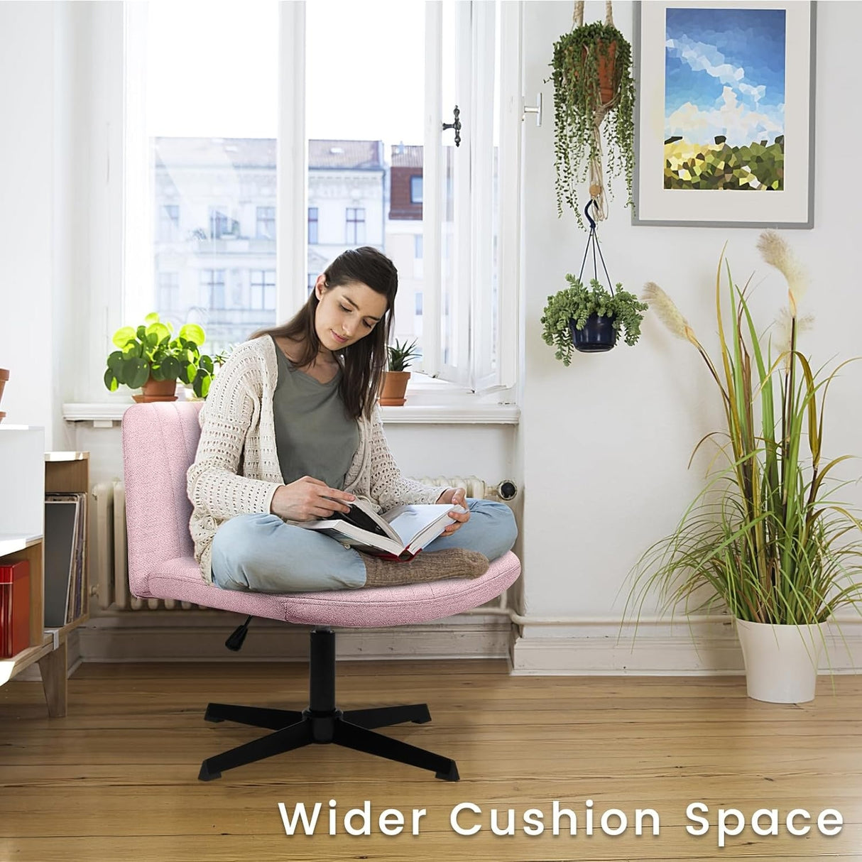 BOSSIN Criss Cross Chair Armless Office Desk Chair No Wheels,Fabric Padded Modern Swivel Vanity Chair office chair