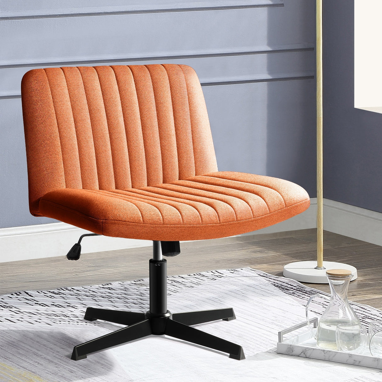 BOSSIN Criss Cross Chair Armless Office Desk Chair No Wheels,Fabric Padded Modern Swivel Vanity Chair office chair