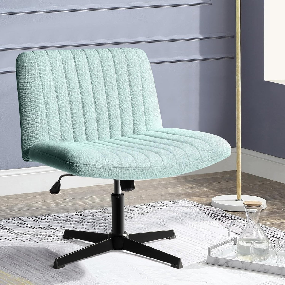 BOSSIN Criss Cross Chair Armless Office Desk Chair No Wheels,Fabric Padded Modern Swivel Vanity Chair office chair