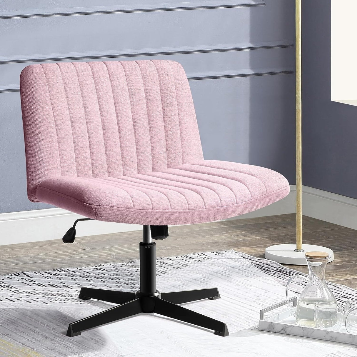 BOSSIN Criss Cross Chair Armless Office Desk Chair No Wheels,Fabric Padded Modern Swivel Vanity Chair office chair