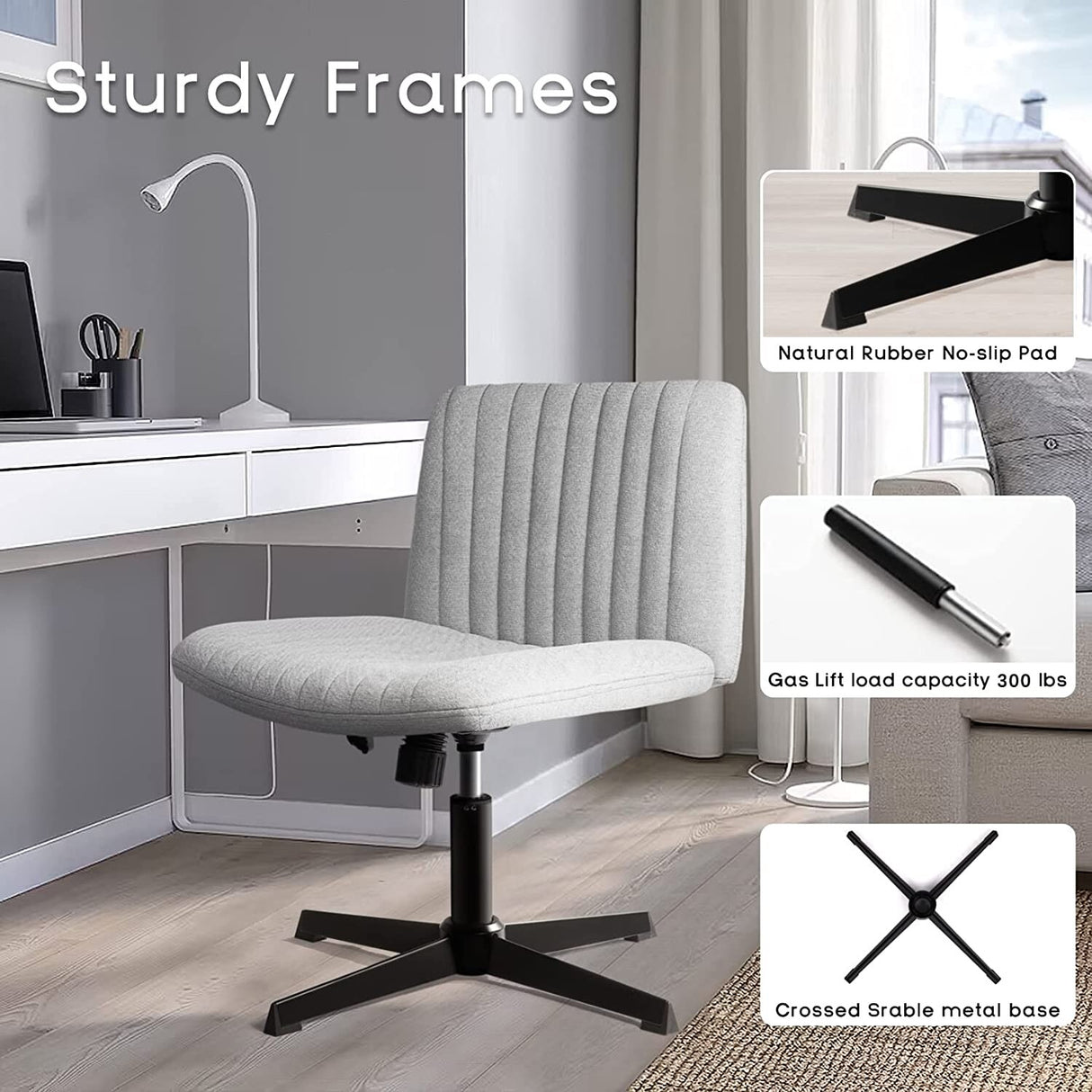 BOSSIN Criss Cross Chair Armless Office Desk Chair No Wheels,Fabric Padded Modern Swivel Vanity Chair office chair
