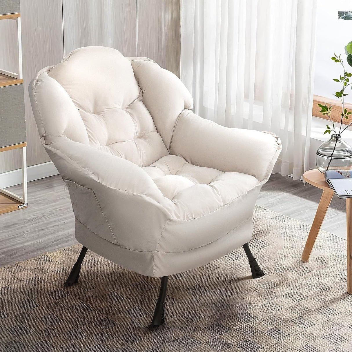 BOSSIN Fabric Lazy Chair for Adults,Modern Comfortable Chair,Accent Lounge Chair for Living Room,Upholstered Single Sofa Chair