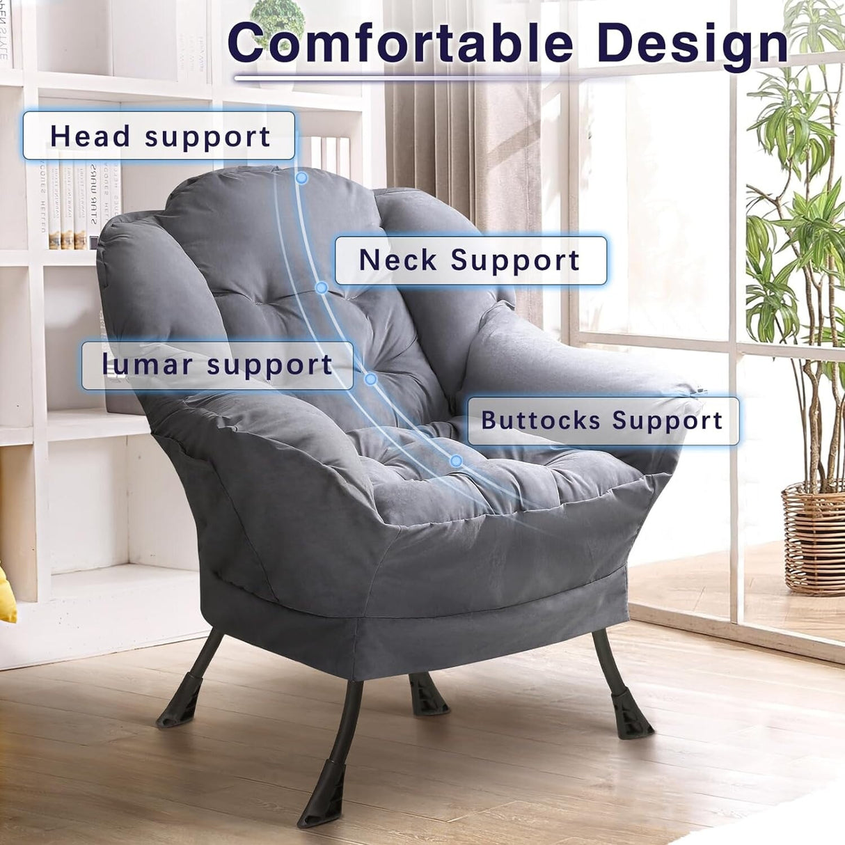 BOSSIN Fabric Lazy Chair for Adults,Modern Comfortable Chair,Accent Lounge Chair for Living Room,Upholstered Single Sofa Chair