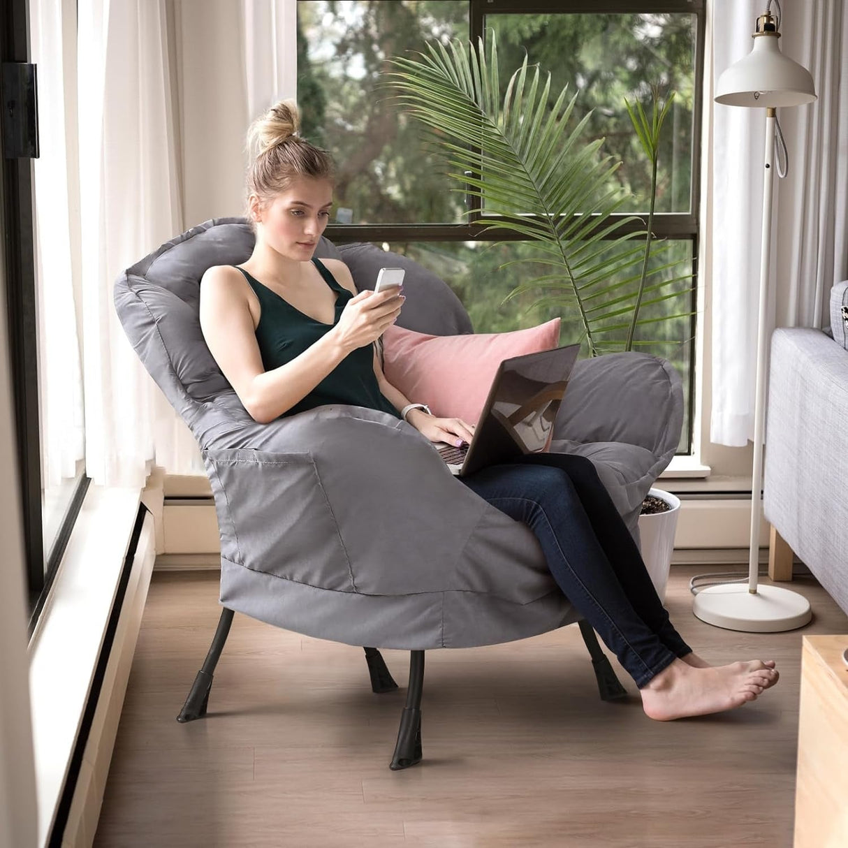 BOSSIN Fabric Lazy Chair for Adults,Modern Comfortable Chair,Accent Lounge Chair for Living Room,Upholstered Single Sofa Chair