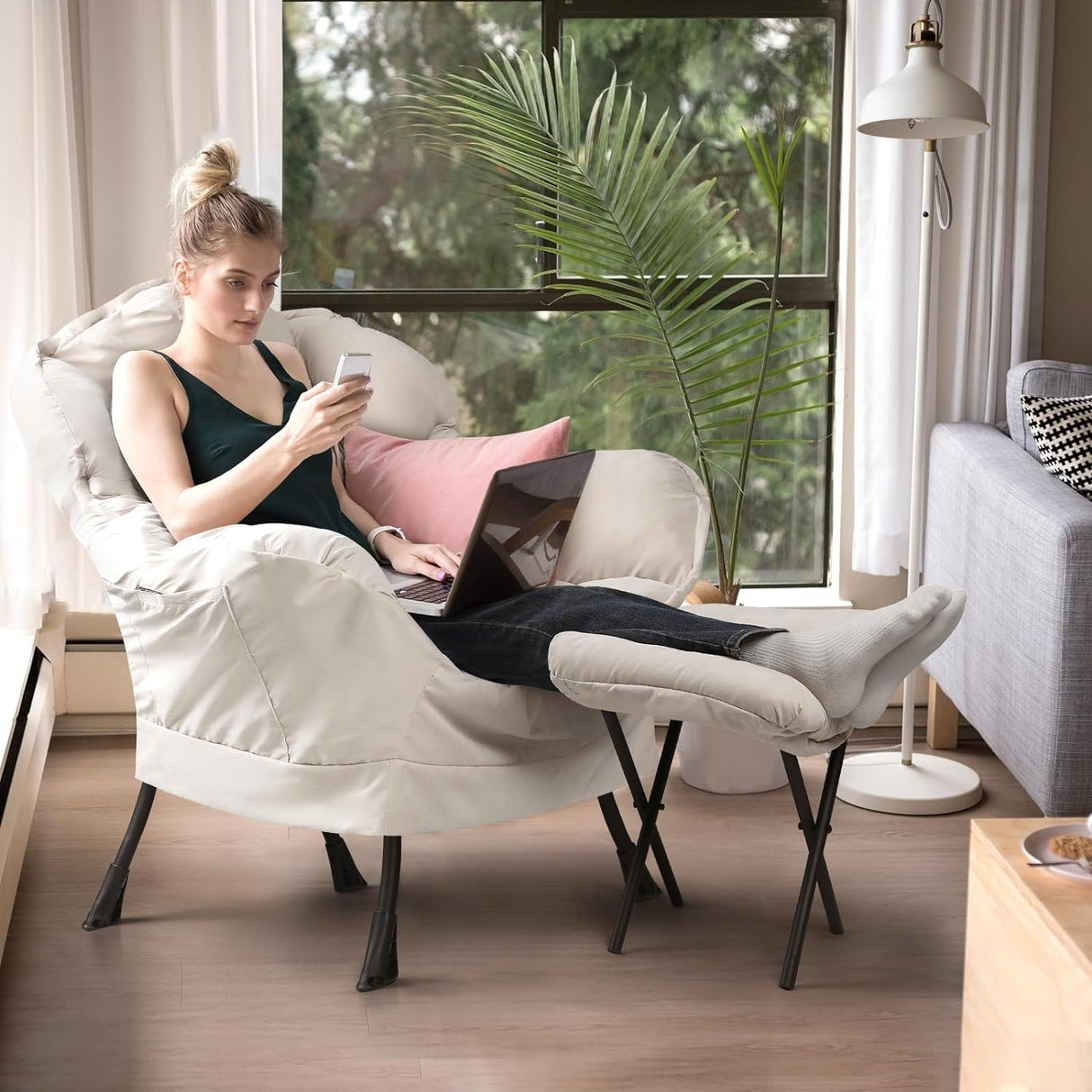BOSSIN Fabric Lazy Chair for Adults,Modern Comfortable Chair,Accent Lounge Chair for Living Room,Upholstered Single Sofa Chair