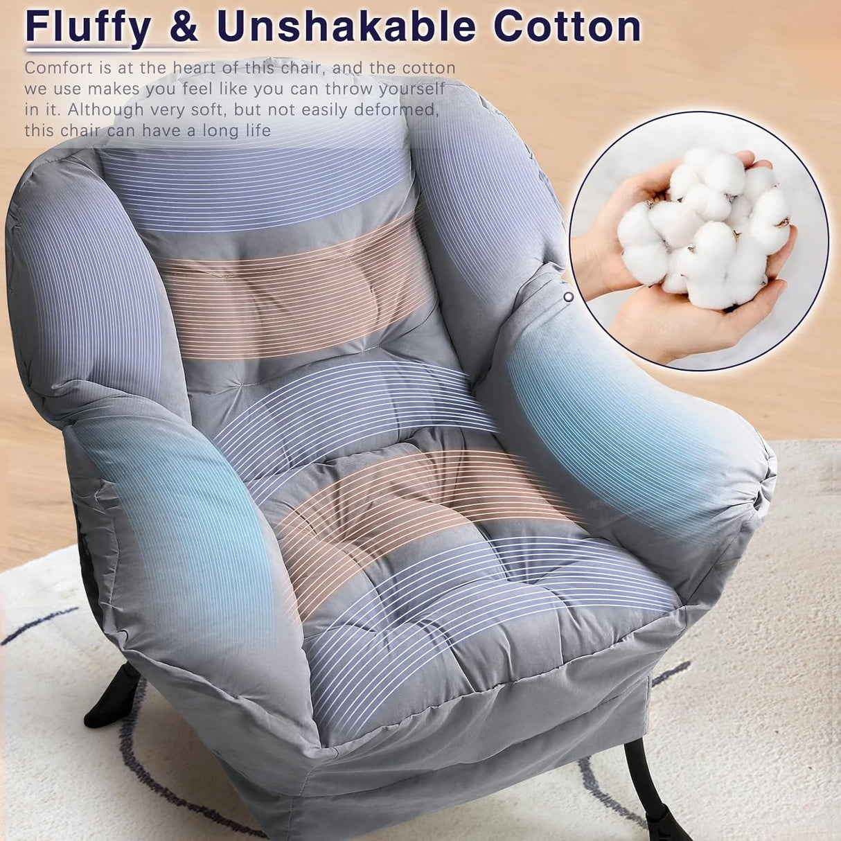 BOSSIN Fabric Lazy Chair for Adults,Modern Comfortable Chair,Accent Lounge Chair for Living Room,Upholstered Single Sofa Chair