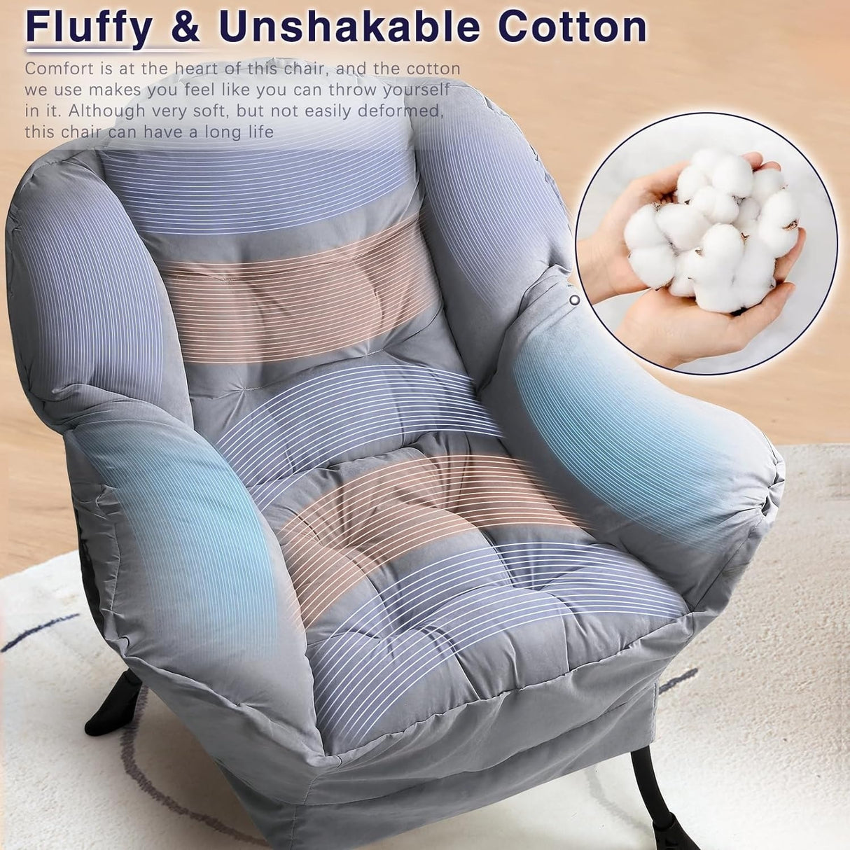 BOSSIN Fabric Lazy Chair for Adults,Modern Comfortable Chair,Accent Lounge Chair for Living Room,Upholstered Single Sofa Chair