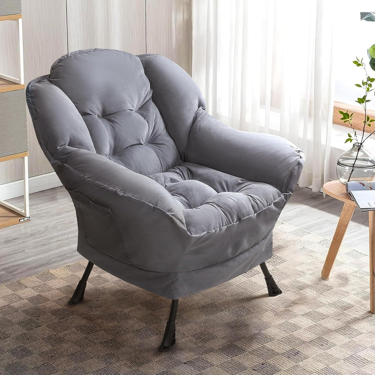 BOSSIN Fabric Lazy Chair for Adults,Modern Comfortable Chair,Accent Lounge Chair for Living Room,Upholstered Single Sofa Chair