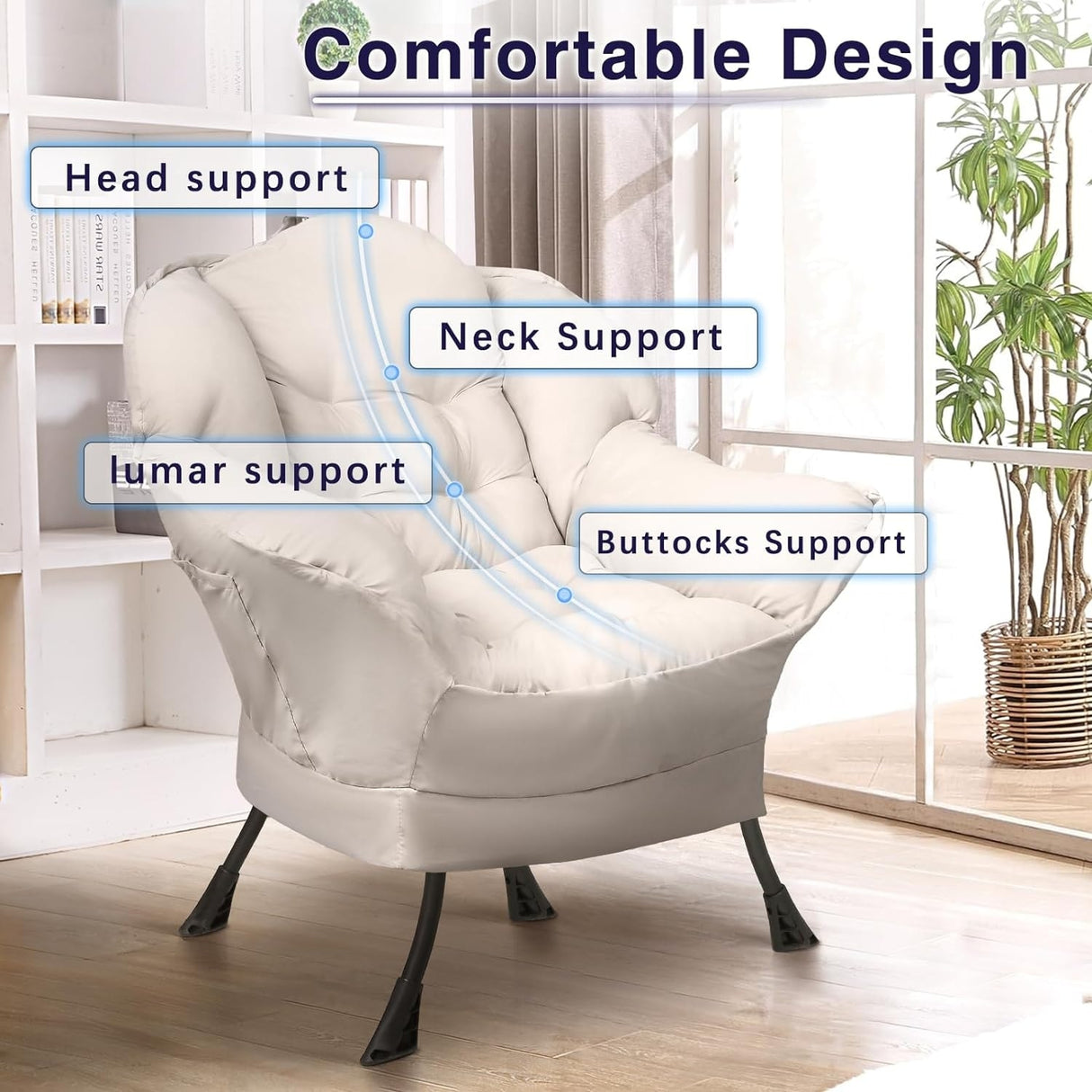 BOSSIN Fabric Lazy Chair for Adults,Modern Comfortable Chair,Accent Lounge Chair for Living Room,Upholstered Single Sofa Chair