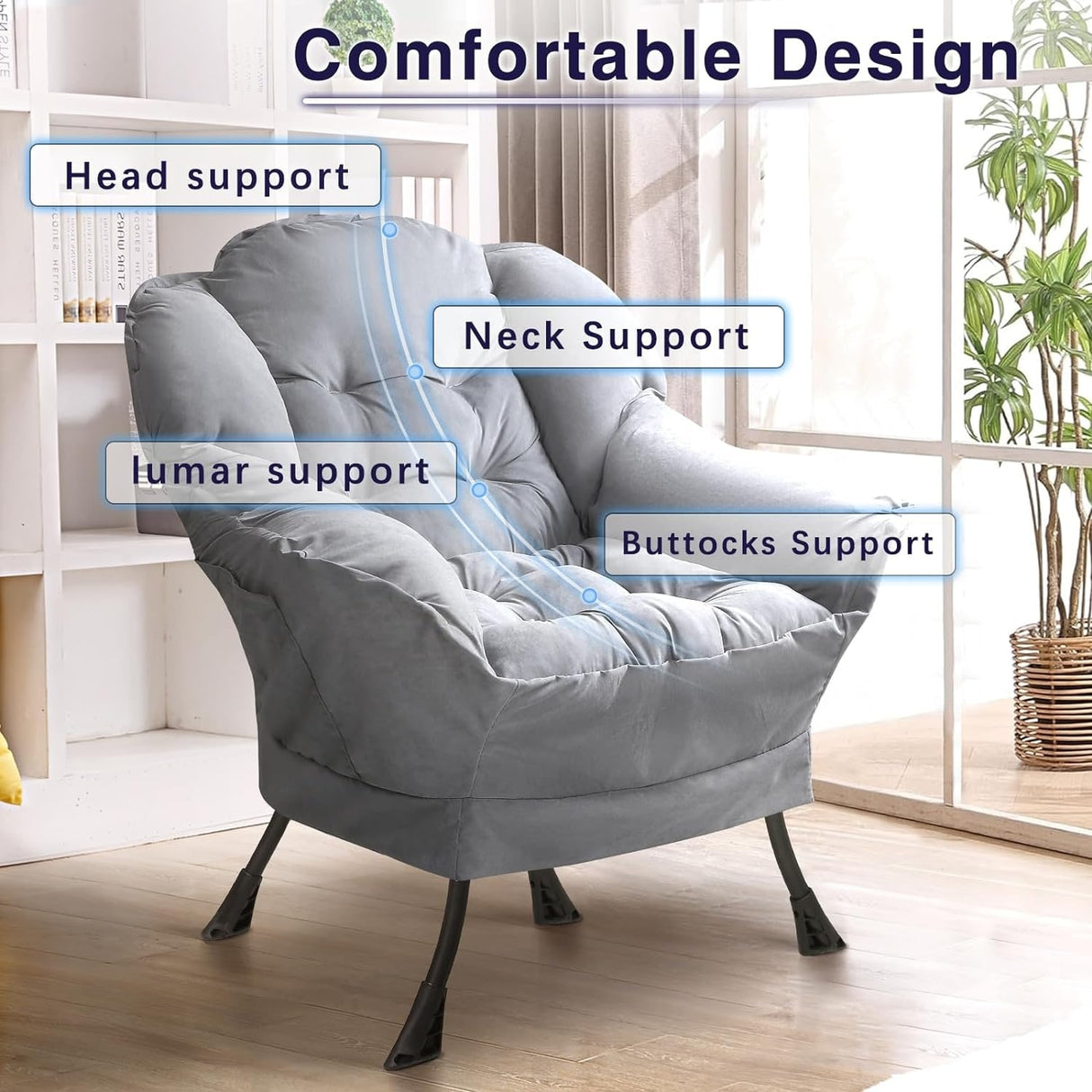 BOSSIN Fabric Lazy Chair for Adults,Modern Comfortable Chair,Accent Lounge Chair for Living Room,Upholstered Single Sofa Chair