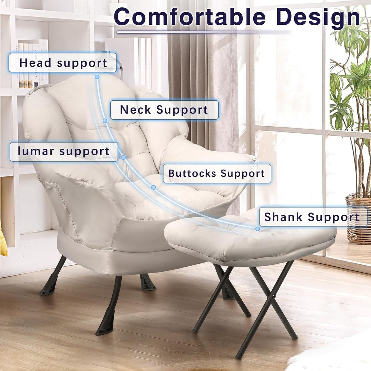 BOSSIN Fabric Lazy Chair for Adults,Modern Comfortable Chair,Accent Lounge Chair for Living Room,Upholstered Single Sofa Chair