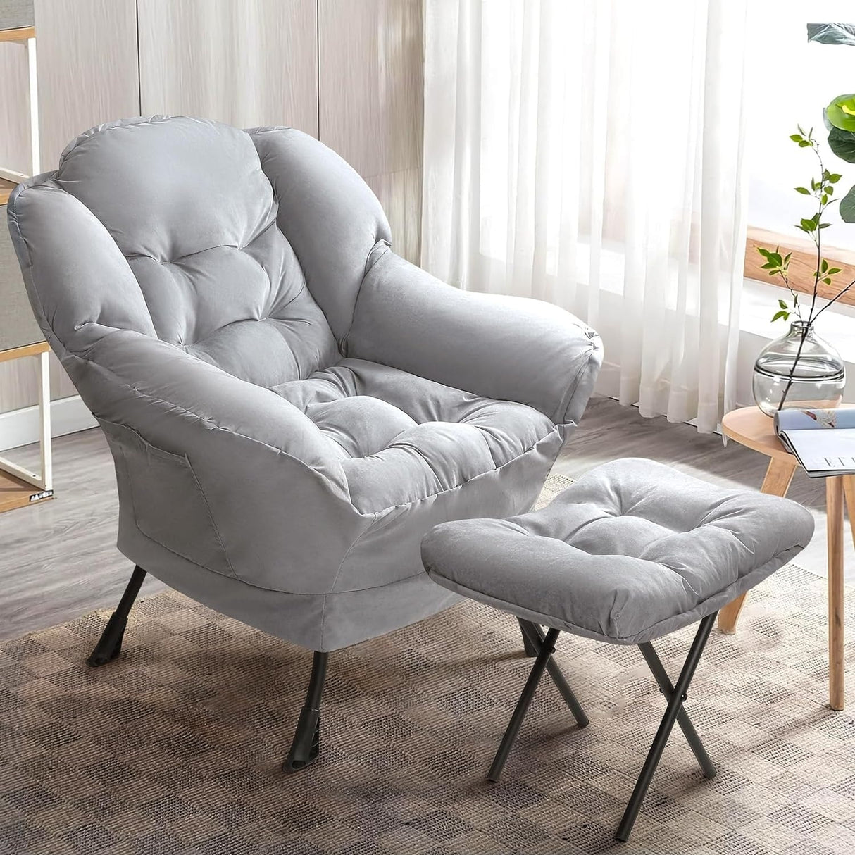 BOSSIN Fabric Lazy Chair for Adults,Modern Comfortable Chair,Accent Lounge Chair for Living Room,Upholstered Single Sofa Chair