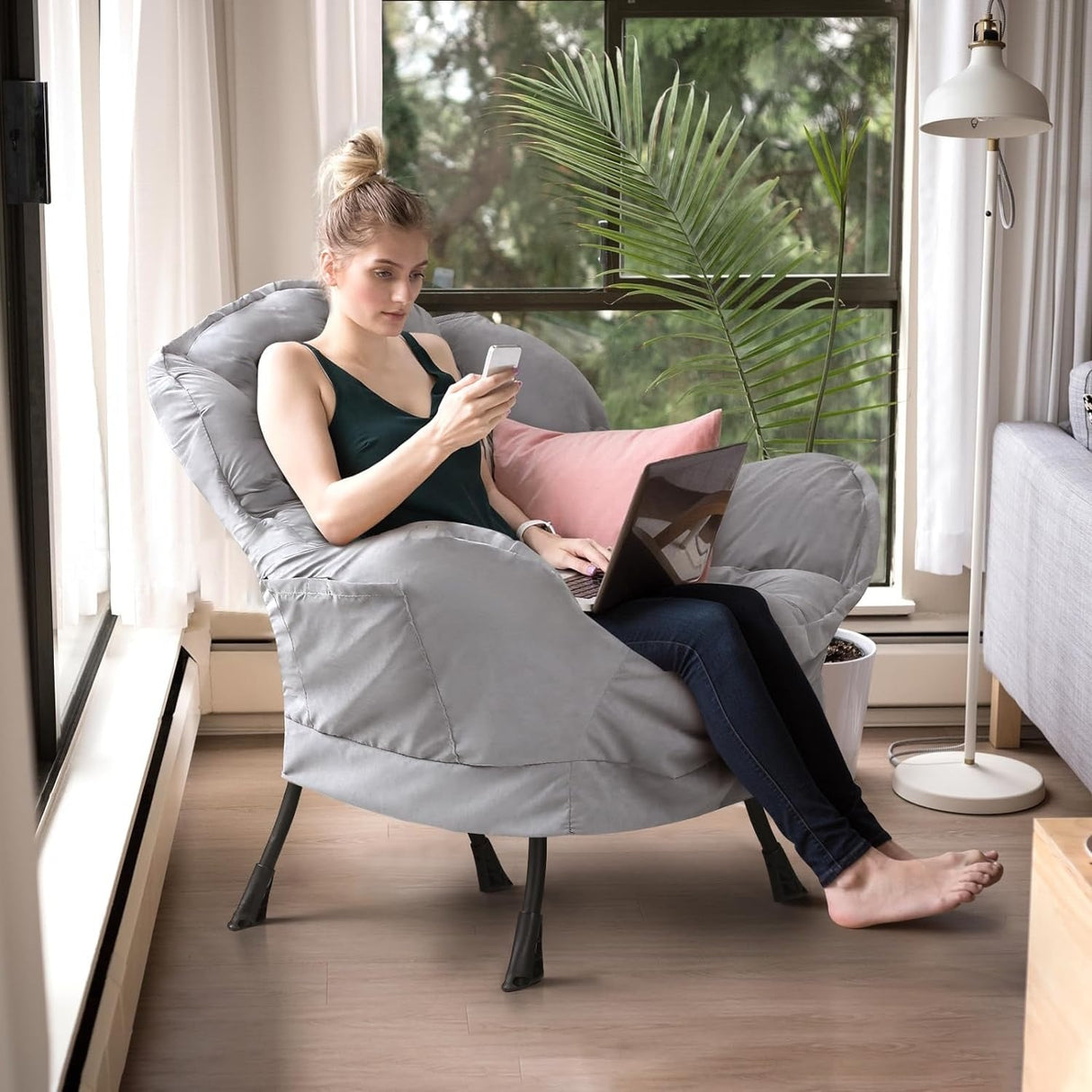 BOSSIN Fabric Lazy Chair for Adults,Modern Comfortable Chair,Accent Lounge Chair for Living Room,Upholstered Single Sofa Chair