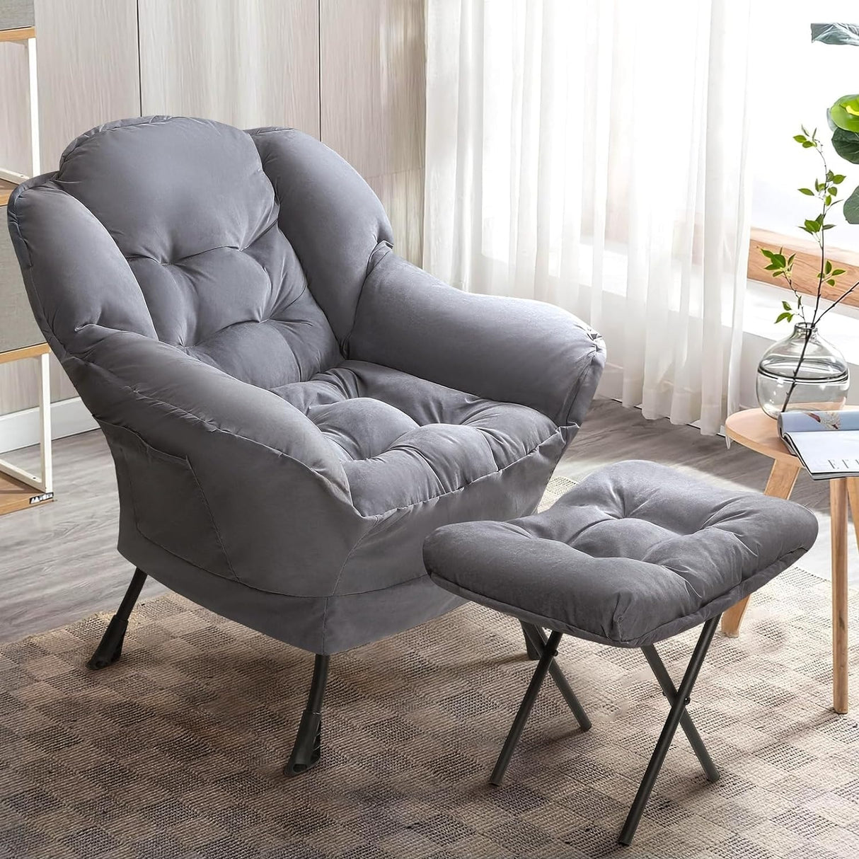 BOSSIN Fabric Lazy Chair for Adults,Modern Comfortable Chair,Accent Lounge Chair for Living Room,Upholstered Single Sofa Chair