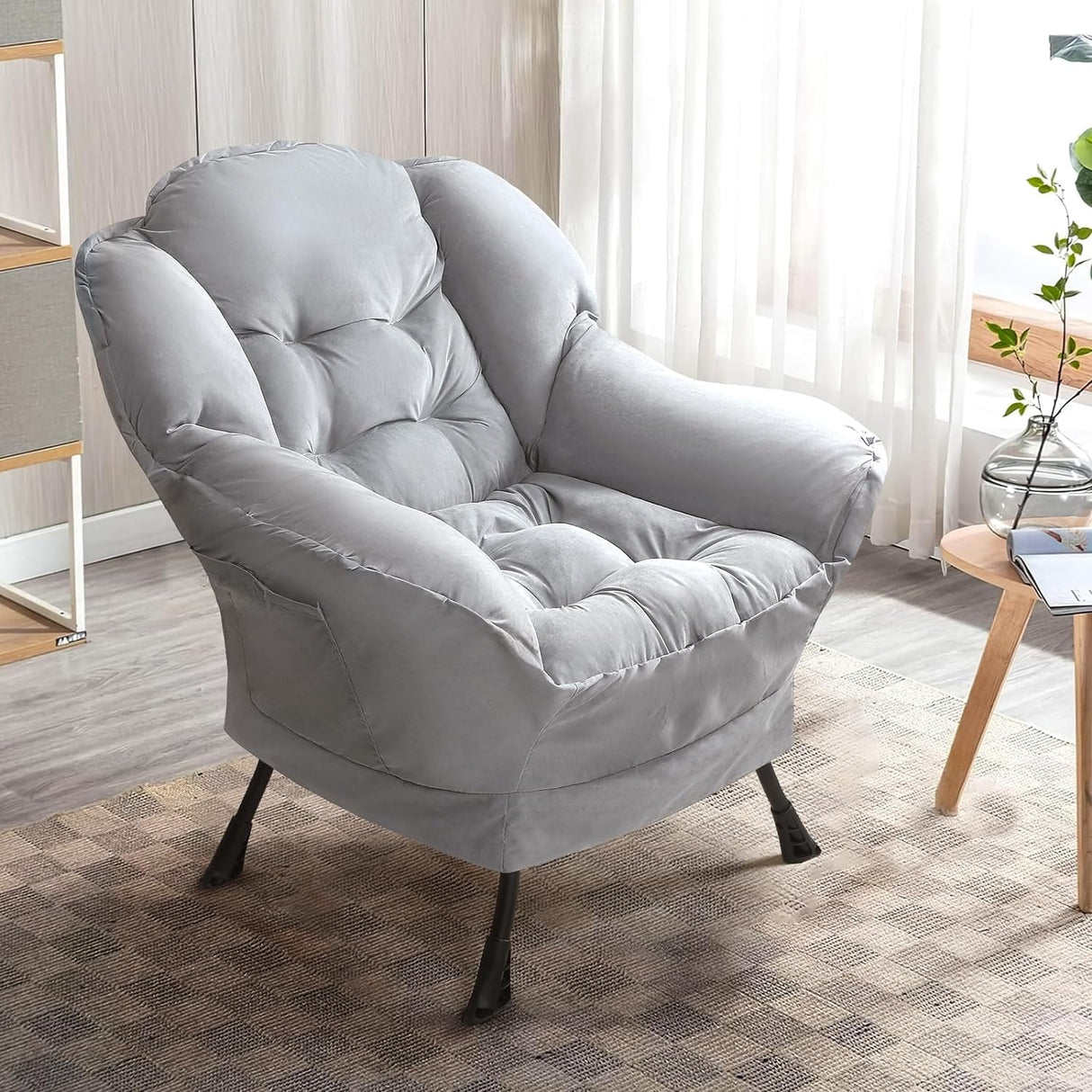 BOSSIN Fabric Lazy Chair for Adults,Modern Comfortable Chair,Accent Lounge Chair for Living Room,Upholstered Single Sofa Chair