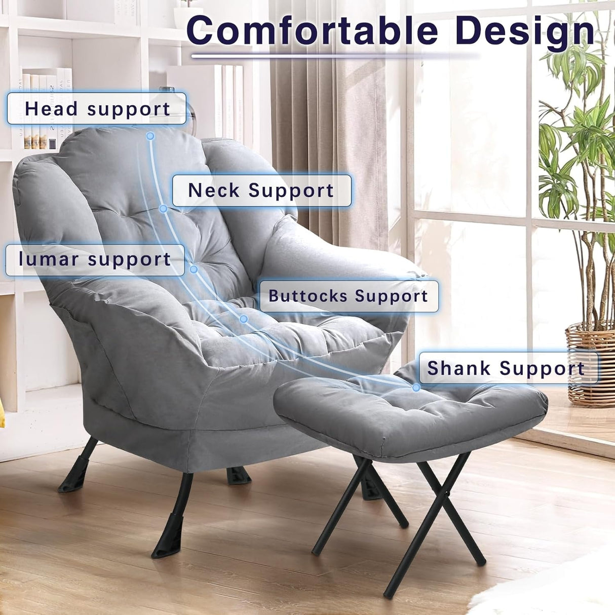 BOSSIN Fabric Lazy Chair for Adults,Modern Comfortable Chair,Accent Lounge Chair for Living Room,Upholstered Single Sofa Chair
