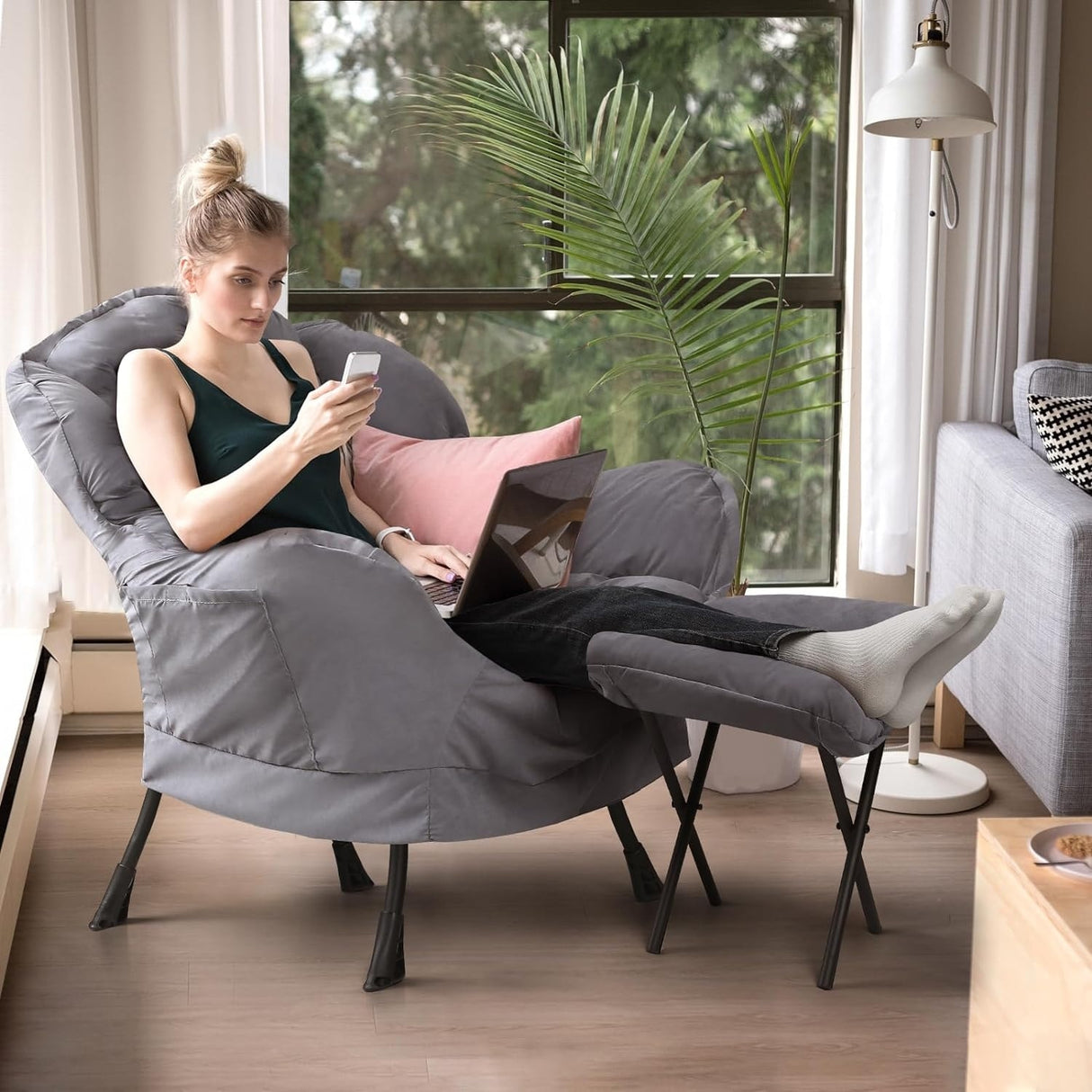 BOSSIN Fabric Lazy Chair for Adults,Modern Comfortable Chair,Accent Lounge Chair for Living Room,Upholstered Single Sofa Chair
