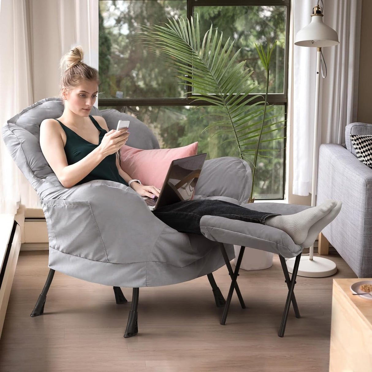BOSSIN Fabric Lazy Chair for Adults,Modern Comfortable Chair,Accent Lounge Chair for Living Room,Upholstered Single Sofa Chair