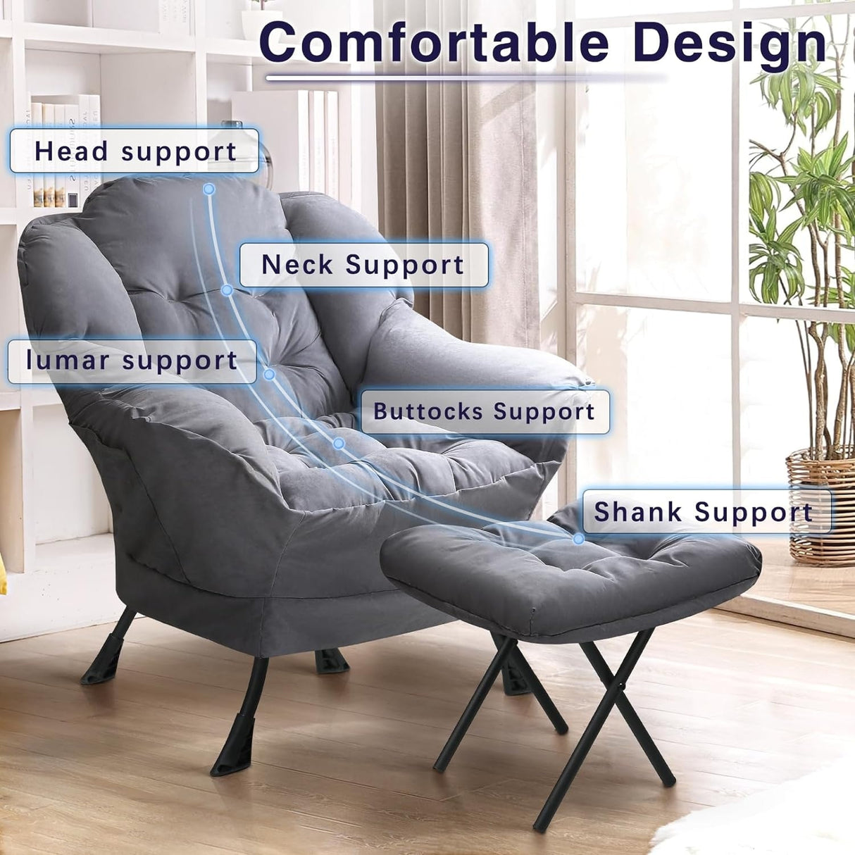 BOSSIN Fabric Lazy Chair for Adults,Modern Comfortable Chair,Accent Lounge Chair for Living Room,Upholstered Single Sofa Chair