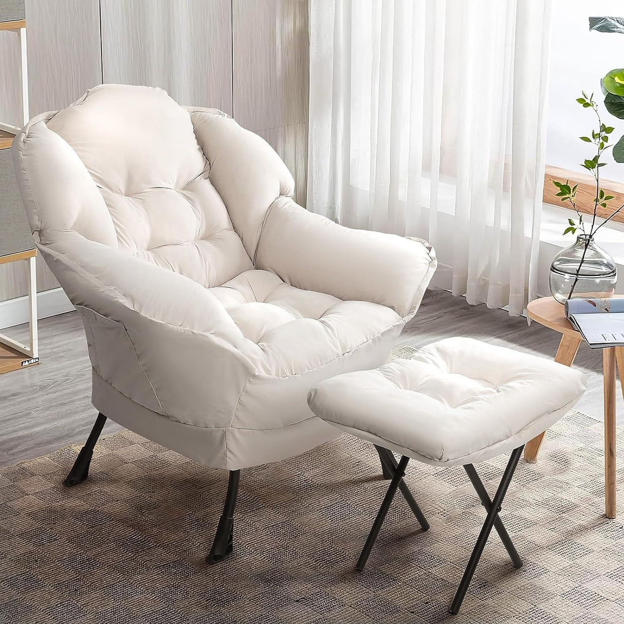 BOSSIN Fabric Lazy Chair for Adults,Modern Comfortable Chair,Accent Lounge Chair for Living Room,Upholstered Single Sofa Chair