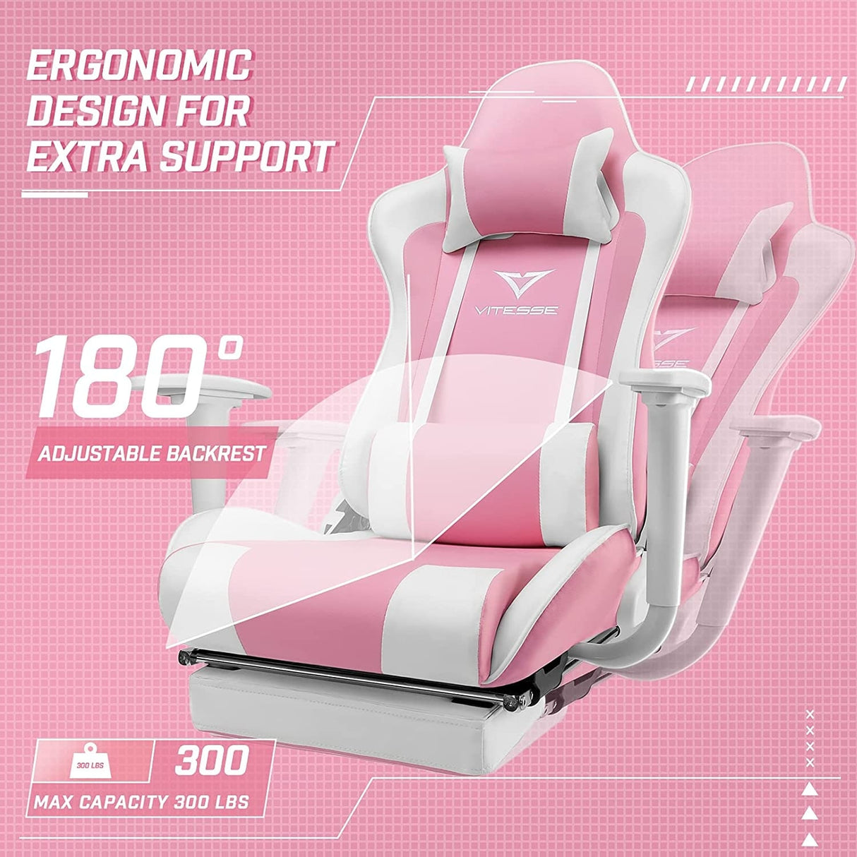 BOSSIN Gaming Chair Ergonomic Video Game Chair High Back Racing Style Chair with Armrest and Footrest