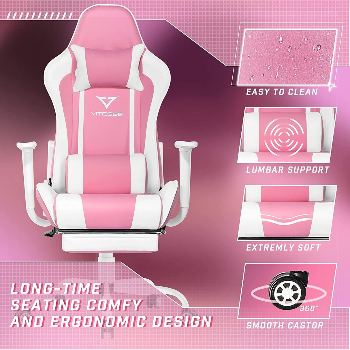 BOSSIN Gaming Chair Ergonomic Video Game Chair High Back Racing Style Chair with Armrest and Footrest