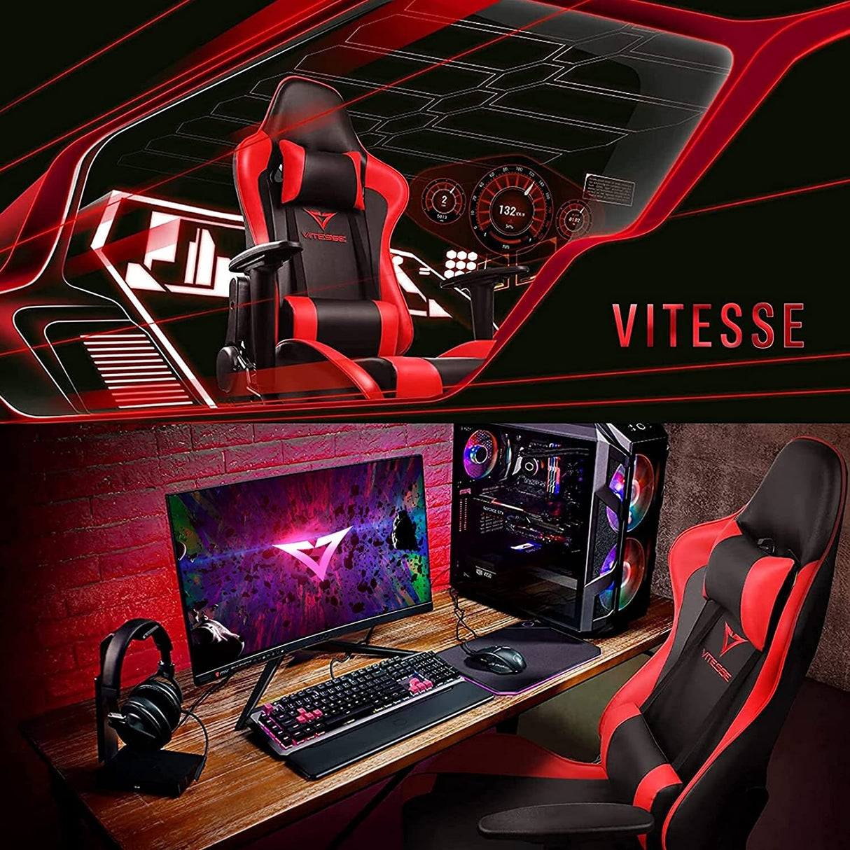 BOSSIN Gaming Chair Ergonomic Video Game Chair High Back Racing Style Chair with Armrest and Footrest