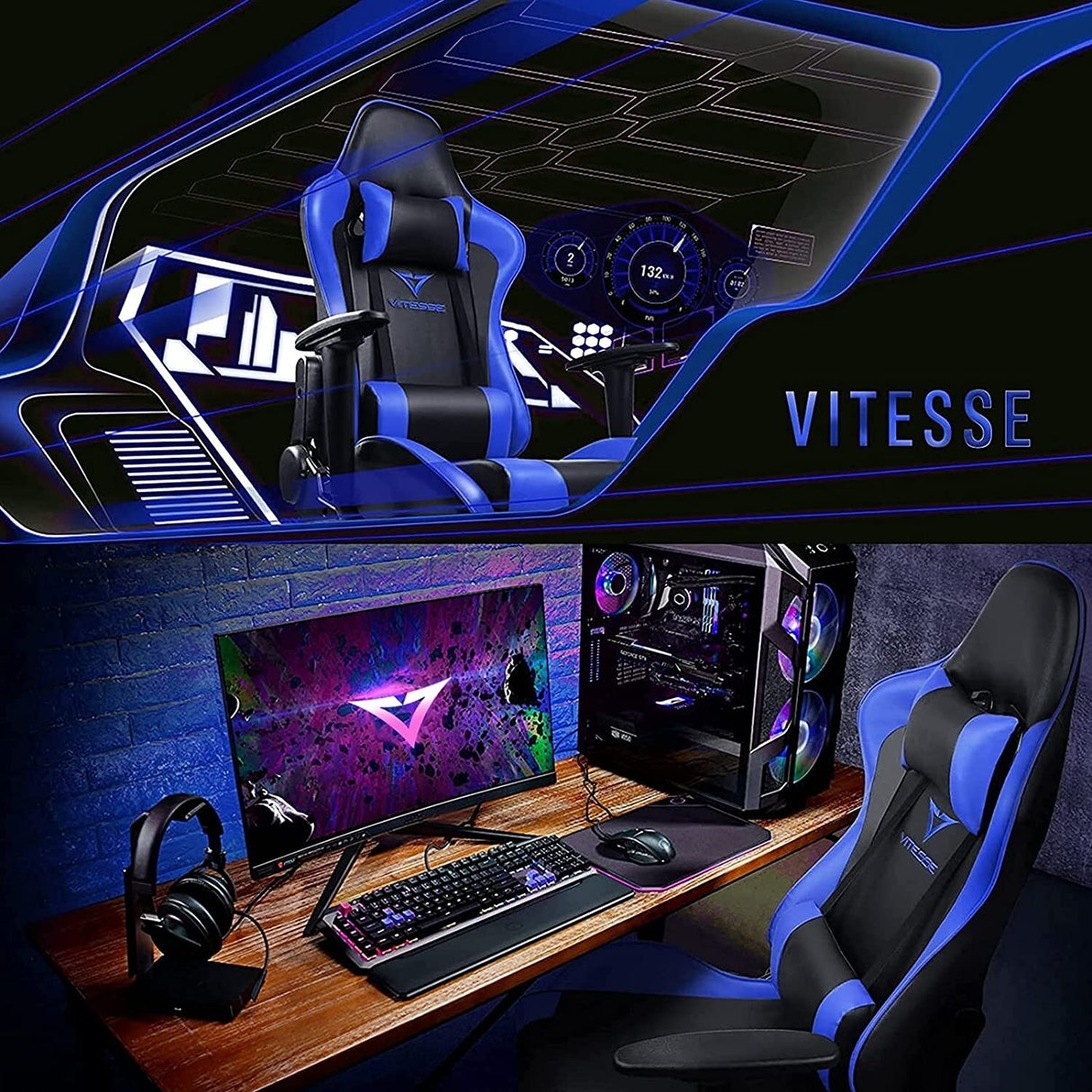 BOSSIN Gaming Chair Ergonomic Video Game Chair High Back Racing Style Chair with Armrest and Footrest